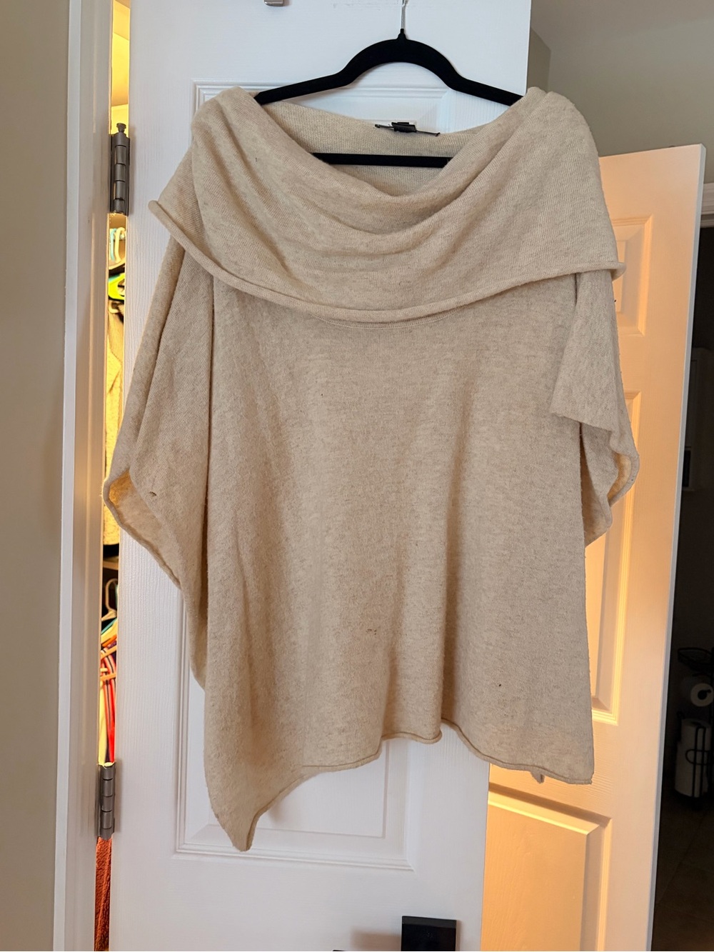 Love Stitch Cream Off-the-Shoulder Knit Poncho Sweater